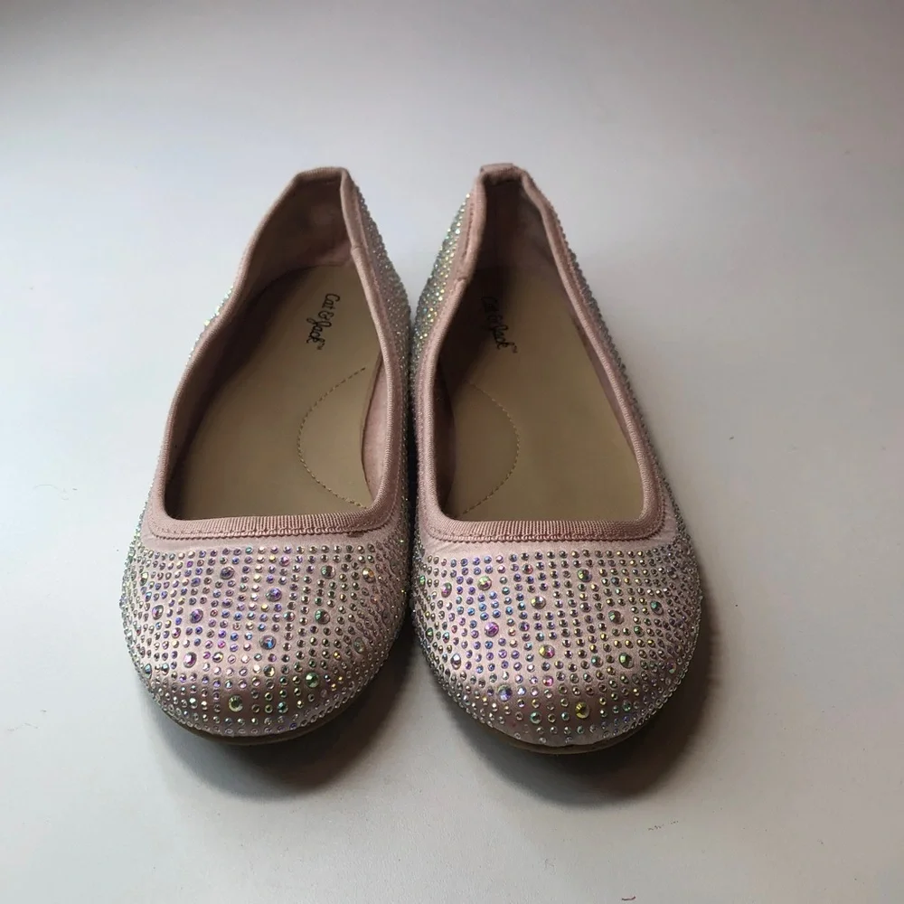 Elegant Pastel Pink Rhinestone Glitter Ballet Flats Cat & Jack size 1 EUC